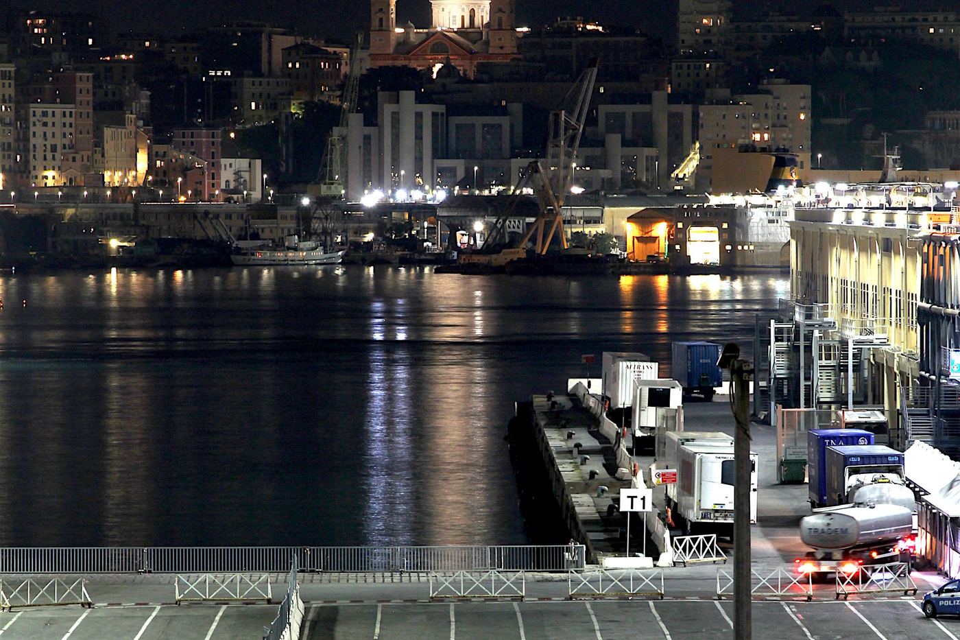 A view of the port of Genoa at night, Liguria