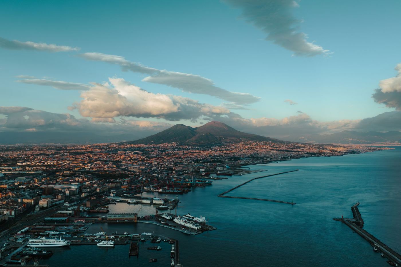 A view across the Bay of Naples with Vesuvius behind, Campania